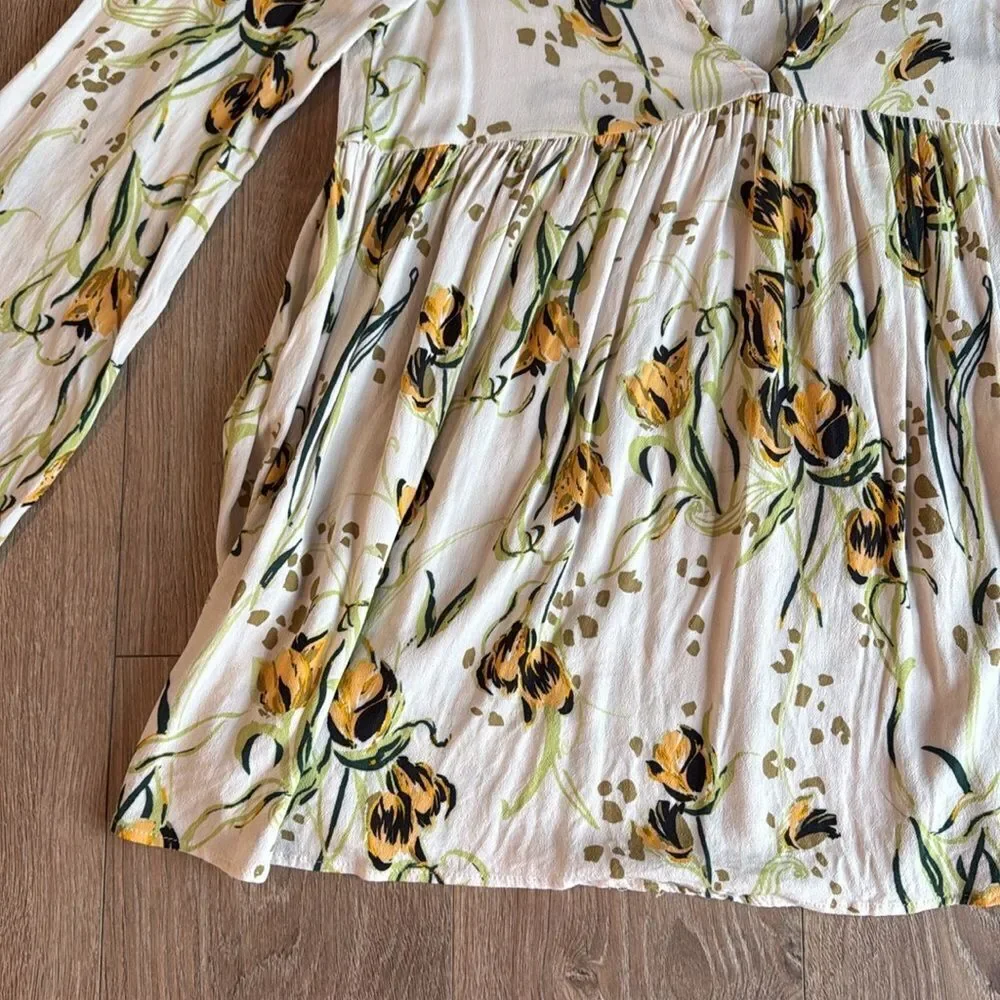 FREE PEOPLE BELLA PRINT TUNIC CREAM WITH FLOWERS SIZE SMALL